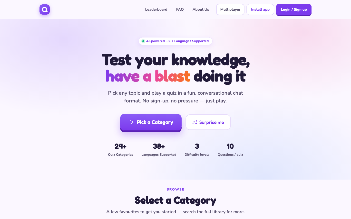 FreeOnlineQuizzes, multiplayer online quiz game with a leaderboard